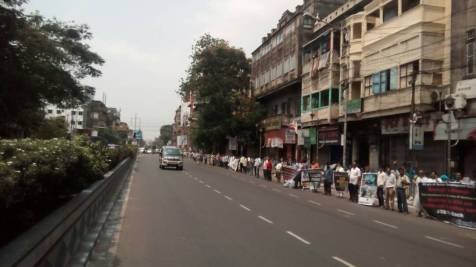Human chain at Central Avenue, Kolkata organized by the National Hawkers Federation